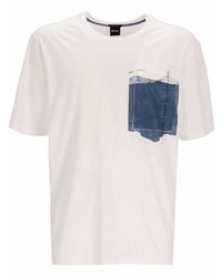 weißes und dunkelblaues bedrucktes T-Shirt mit einem Rundhalsausschnitt von BOSS HUGO BOSS