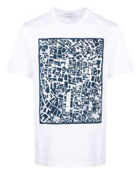 weißes und dunkelblaues bedrucktes T-Shirt mit einem Rundhalsausschnitt von Brioni