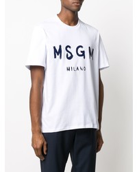 weißes und dunkelblaues bedrucktes T-Shirt mit einem Rundhalsausschnitt von MSGM