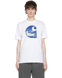weißes und dunkelblaues bedrucktes T-Shirt mit einem Rundhalsausschnitt von CARHARTT WORK IN PROGRESS