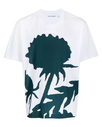 weißes und dunkelblaues bedrucktes T-Shirt mit einem Rundhalsausschnitt von Craig Green