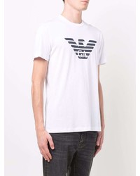 weißes und dunkelblaues bedrucktes T-Shirt mit einem Rundhalsausschnitt von Emporio Armani