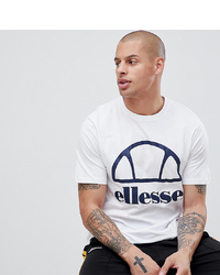 weißes und dunkelblaues bedrucktes T-Shirt mit einem Rundhalsausschnitt von Ellesse