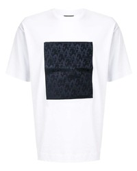 weißes und dunkelblaues bedrucktes T-Shirt mit einem Rundhalsausschnitt von Emporio Armani