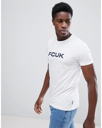 weißes und dunkelblaues bedrucktes T-Shirt mit einem Rundhalsausschnitt von French Connection