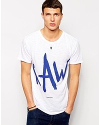 weißes und dunkelblaues bedrucktes T-Shirt mit einem Rundhalsausschnitt von G Star
