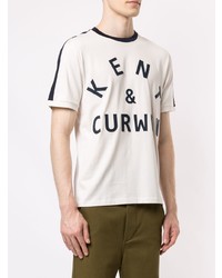 weißes und dunkelblaues bedrucktes T-Shirt mit einem Rundhalsausschnitt von Kent & Curwen