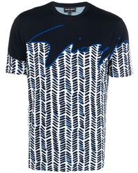 weißes und dunkelblaues bedrucktes T-Shirt mit einem Rundhalsausschnitt von Giorgio Armani