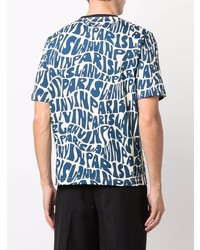weißes und dunkelblaues bedrucktes T-Shirt mit einem Rundhalsausschnitt von Lanvin