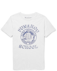 weißes und dunkelblaues bedrucktes T-Shirt mit einem Rundhalsausschnitt von Hartford