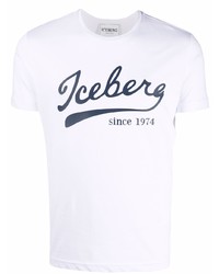 weißes und dunkelblaues bedrucktes T-Shirt mit einem Rundhalsausschnitt von Iceberg