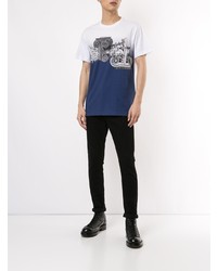 weißes und dunkelblaues bedrucktes T-Shirt mit einem Rundhalsausschnitt von VERSACE JEANS COUTURE