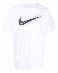 weißes und dunkelblaues bedrucktes T-Shirt mit einem Rundhalsausschnitt von Jordan