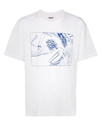 weißes und dunkelblaues bedrucktes T-Shirt mit einem Rundhalsausschnitt von Koché