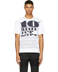 weißes und dunkelblaues bedrucktes T-Shirt mit einem Rundhalsausschnitt von Kolor
