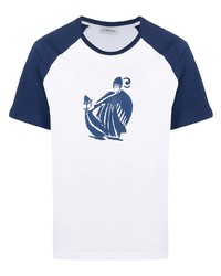 weißes und dunkelblaues bedrucktes T-Shirt mit einem Rundhalsausschnitt von Lanvin