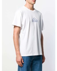 weißes und dunkelblaues bedrucktes T-Shirt mit einem Rundhalsausschnitt von PACCBET