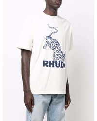 weißes und dunkelblaues bedrucktes T-Shirt mit einem Rundhalsausschnitt von Rhude