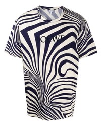 weißes und dunkelblaues bedrucktes T-Shirt mit einem Rundhalsausschnitt von Loewe