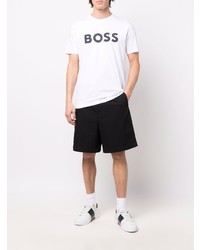 weißes und dunkelblaues bedrucktes T-Shirt mit einem Rundhalsausschnitt von BOSS