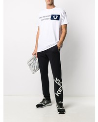 weißes und dunkelblaues bedrucktes T-Shirt mit einem Rundhalsausschnitt von True Religion