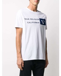 weißes und dunkelblaues bedrucktes T-Shirt mit einem Rundhalsausschnitt von True Religion