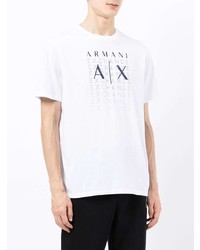 weißes und dunkelblaues bedrucktes T-Shirt mit einem Rundhalsausschnitt von Armani Exchange