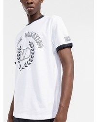 weißes und dunkelblaues bedrucktes T-Shirt mit einem Rundhalsausschnitt von Valentino