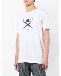 weißes und dunkelblaues bedrucktes T-Shirt mit einem Rundhalsausschnitt von Hackett