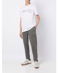 weißes und dunkelblaues bedrucktes T-Shirt mit einem Rundhalsausschnitt von Armani Exchange