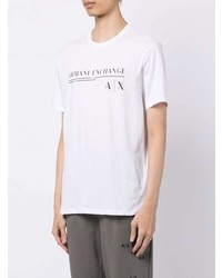 weißes und dunkelblaues bedrucktes T-Shirt mit einem Rundhalsausschnitt von Armani Exchange