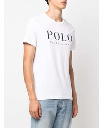 weißes und dunkelblaues bedrucktes T-Shirt mit einem Rundhalsausschnitt von Polo Ralph Lauren