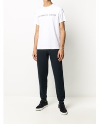weißes und dunkelblaues bedrucktes T-Shirt mit einem Rundhalsausschnitt von Corneliani