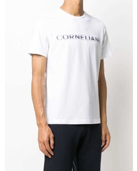 weißes und dunkelblaues bedrucktes T-Shirt mit einem Rundhalsausschnitt von Corneliani