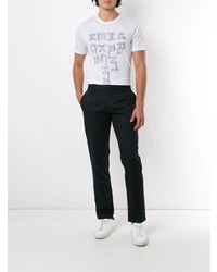 weißes und dunkelblaues bedrucktes T-Shirt mit einem Rundhalsausschnitt von Armani Exchange