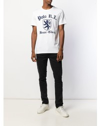 weißes und dunkelblaues bedrucktes T-Shirt mit einem Rundhalsausschnitt von Polo Ralph Lauren