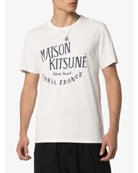 weißes und dunkelblaues bedrucktes T-Shirt mit einem Rundhalsausschnitt von MAISON KITSUNÉ