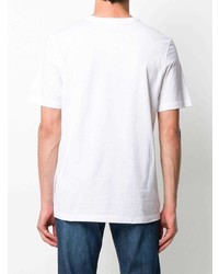 weißes und dunkelblaues bedrucktes T-Shirt mit einem Rundhalsausschnitt von Salvatore Ferragamo