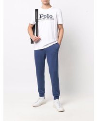 weißes und dunkelblaues bedrucktes T-Shirt mit einem Rundhalsausschnitt von Polo Ralph Lauren