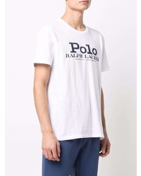 weißes und dunkelblaues bedrucktes T-Shirt mit einem Rundhalsausschnitt von Polo Ralph Lauren