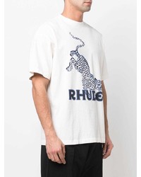 weißes und dunkelblaues bedrucktes T-Shirt mit einem Rundhalsausschnitt von Rhude