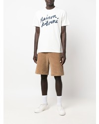 weißes und dunkelblaues bedrucktes T-Shirt mit einem Rundhalsausschnitt von MAISON KITSUNÉ