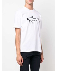 weißes und dunkelblaues bedrucktes T-Shirt mit einem Rundhalsausschnitt von Paul & Shark