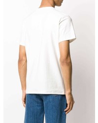 weißes und dunkelblaues bedrucktes T-Shirt mit einem Rundhalsausschnitt von A.P.C.