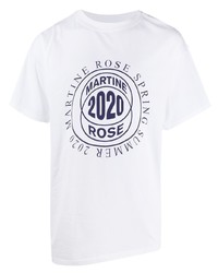 weißes und dunkelblaues bedrucktes T-Shirt mit einem Rundhalsausschnitt von Martine Rose