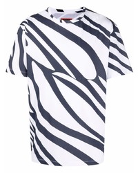 weißes und dunkelblaues bedrucktes T-Shirt mit einem Rundhalsausschnitt von Missoni