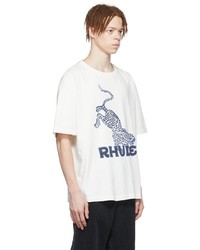 weißes und dunkelblaues bedrucktes T-Shirt mit einem Rundhalsausschnitt von Rhude