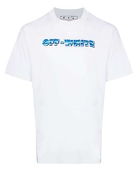 weißes und dunkelblaues bedrucktes T-Shirt mit einem Rundhalsausschnitt von Off-White