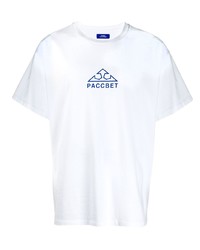 weißes und dunkelblaues bedrucktes T-Shirt mit einem Rundhalsausschnitt von PACCBET