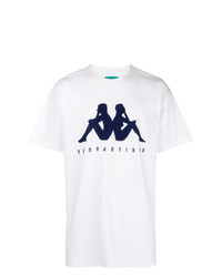 weißes und dunkelblaues bedrucktes T-Shirt mit einem Rundhalsausschnitt von Paura